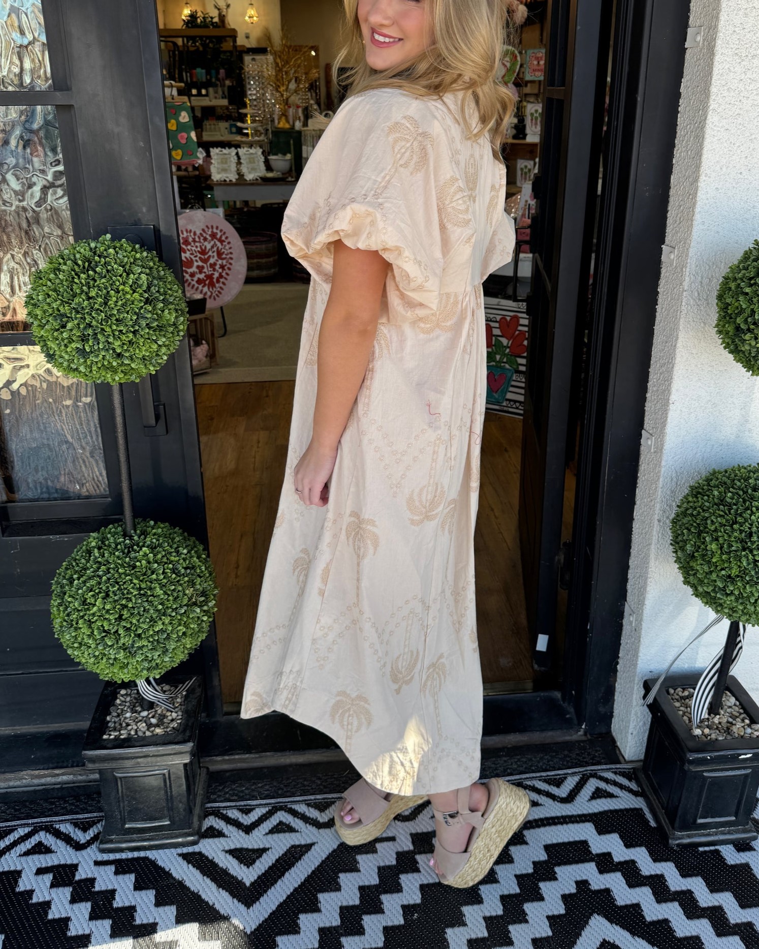 Oversized Textured V-Neck Palm Tree Print Dress (Buy 2 Free Shipping)