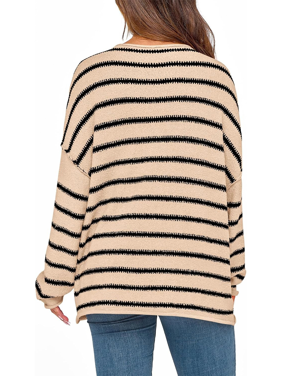 Women's Striped Boat Neck Off Shoulder Oversized Knit Sweaters