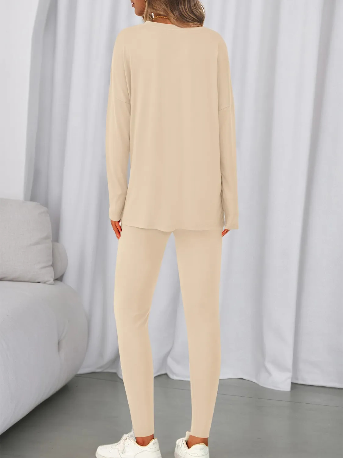 Women's V-neck Oversized Shirts Leggings Casual Lounge Matching Set