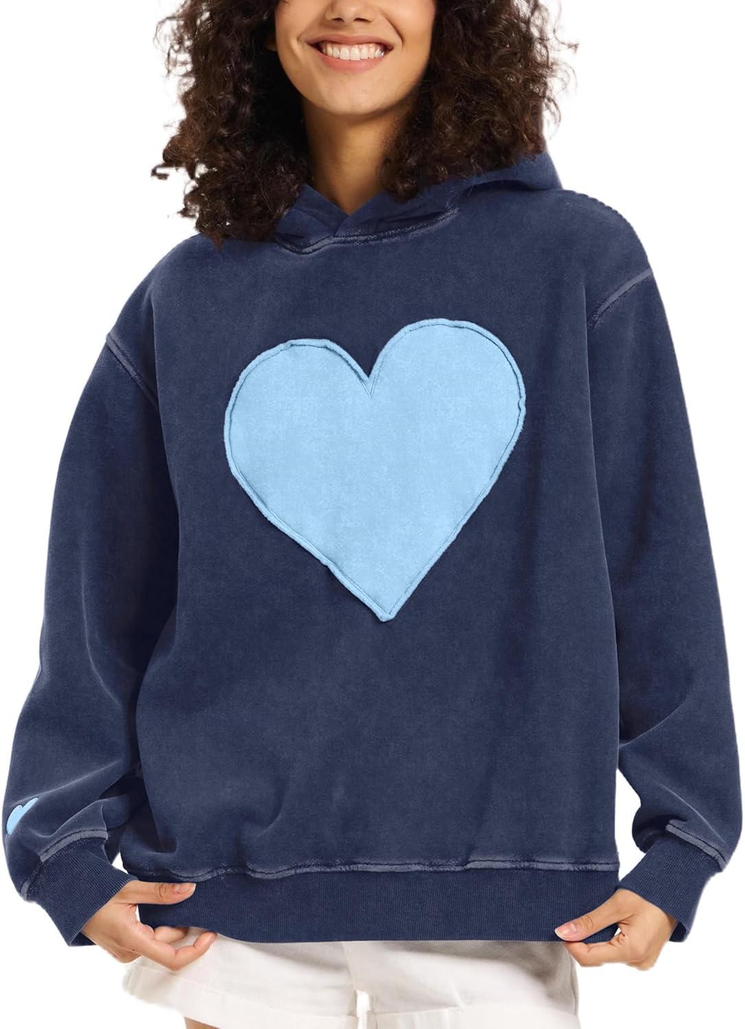 Women's Oversized Heart Patch Couples Hooded Sweatshirts