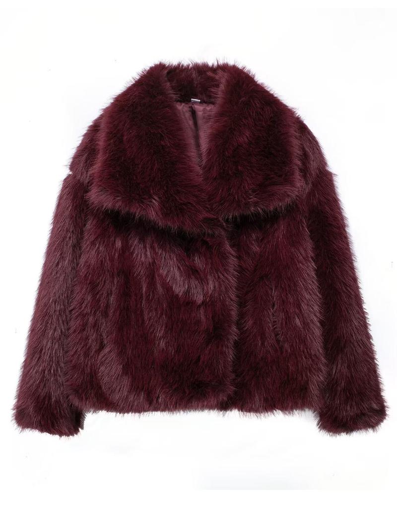 Women  Faux Fur Long Sleeves Loose Open Front  Coat