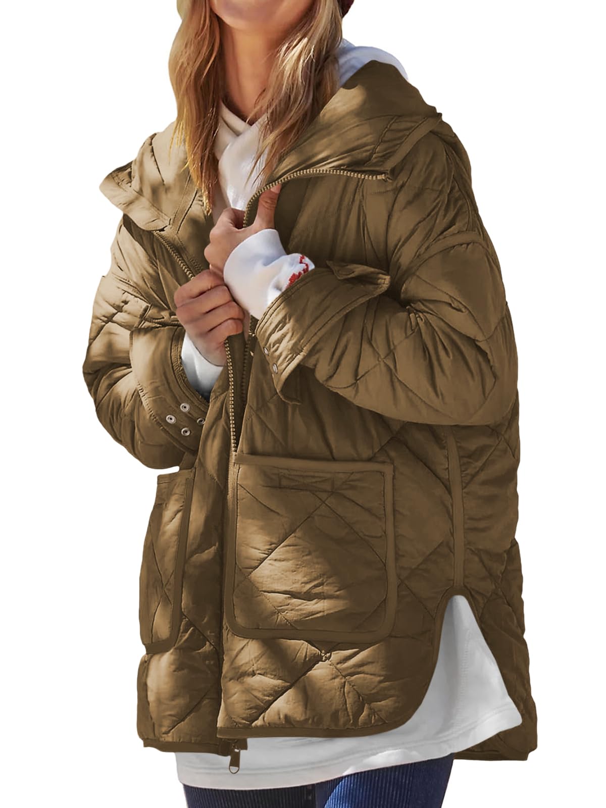 Women's Trendy Hooded Long Sleeve Zip Up Quilted Puffer Jacket