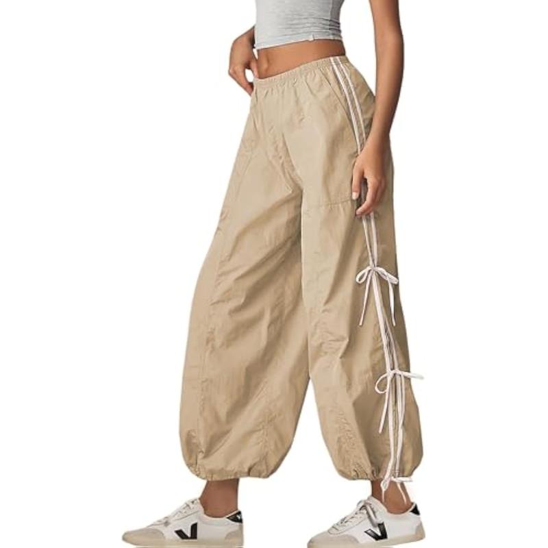 Women's Parachute Pants Elastic High Waist Full Twist Hiking Cargo Pants