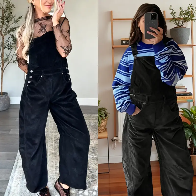 Women's Oversized Corduroy Overalls – Relaxed-Fit Wide-Leg Dungarees for Casual Daily Wear