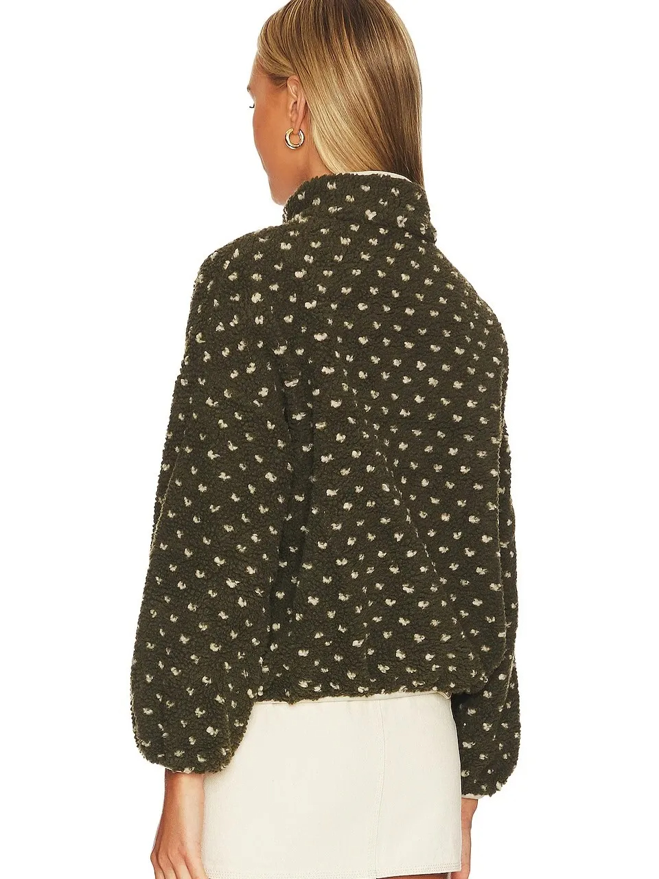 Women's Button-down Turtleneck Heart Sherpa Pullover