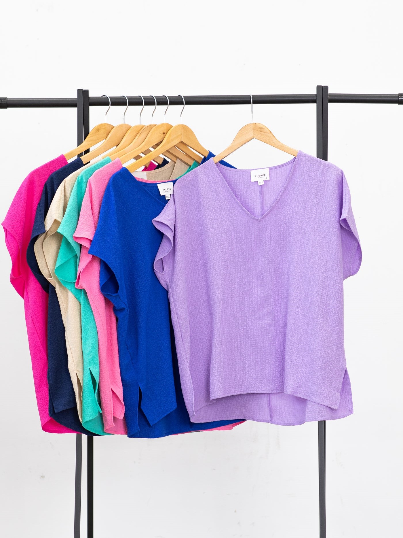 Solid V-Neck Short Dolman Sleeve Side Slit Stretch Top