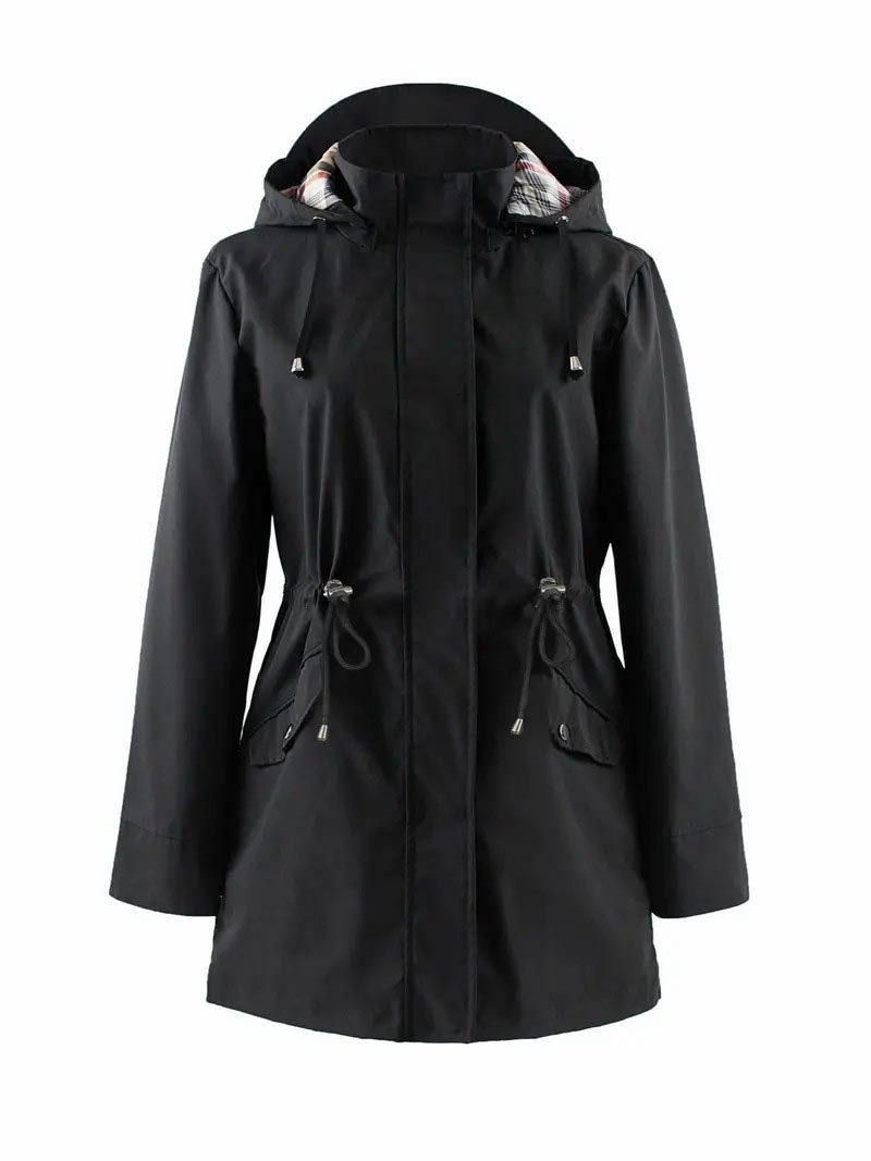 Zip Up Hooded Coat - Adjustable Drawstring Long Sleeve Outerwear