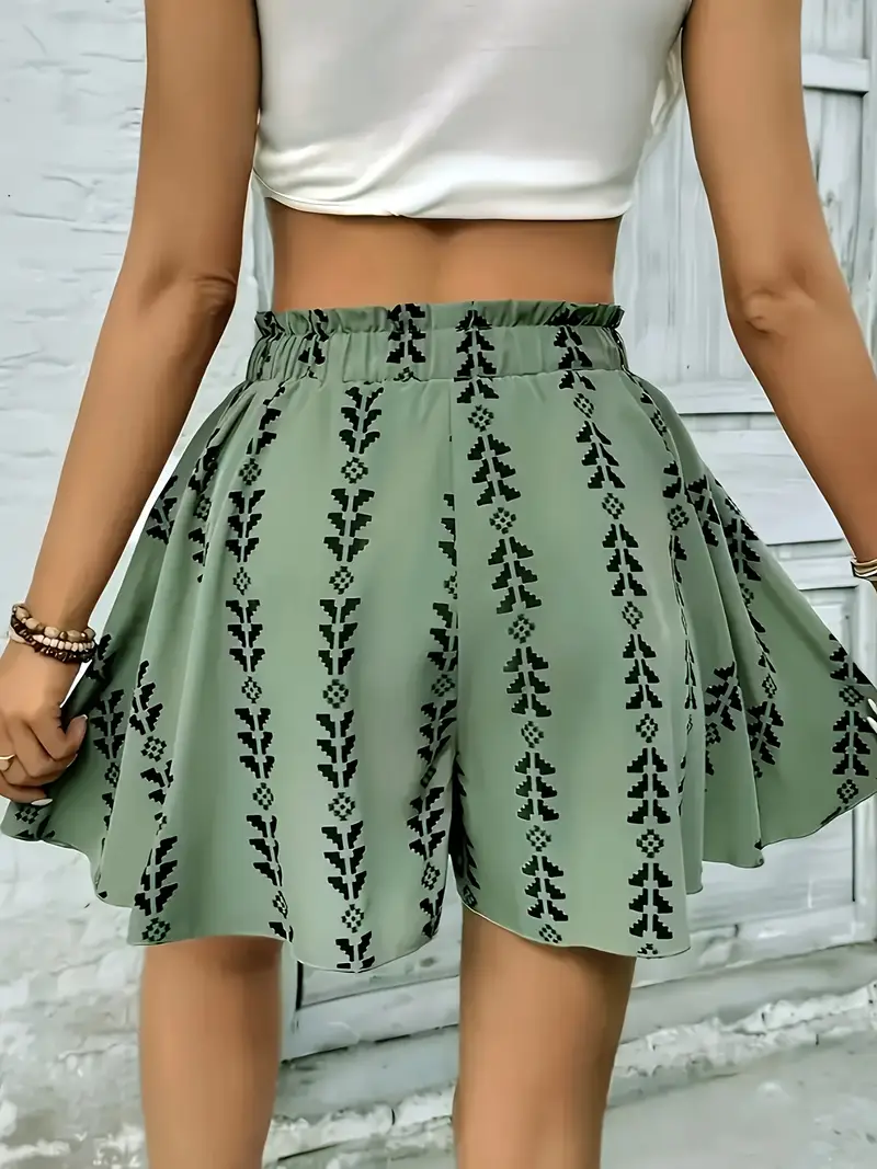 Women's Elastic Waist Ruffle Hem Bohemian Shorts