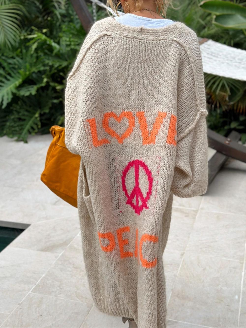 Letter Dropped Shoulder Long Sleeve Cardigan