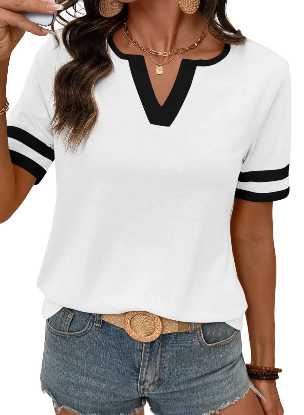 HOT SALE Women's Casual Colorblock V-Neck T-Shirt