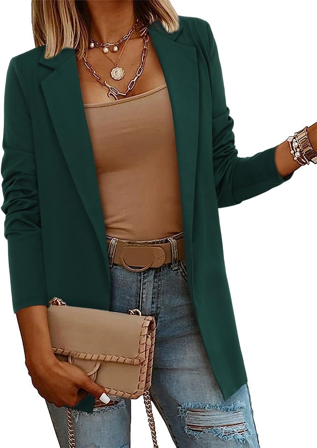 Women's Casual Lightweight Lapel Long Sleeve Blazer Jacket