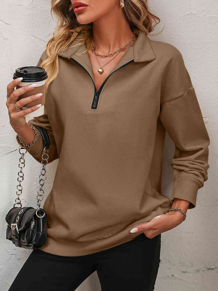Womens Zip-Up Dropped Shoulder Sweatshirt