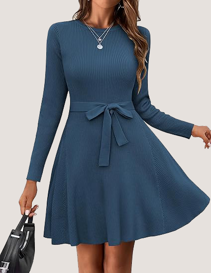 Women's Fall Winter Casual Dress Crewneck Long Sleeve A-Line Sweater (BUY 2 FREE SHIPPING!!!)