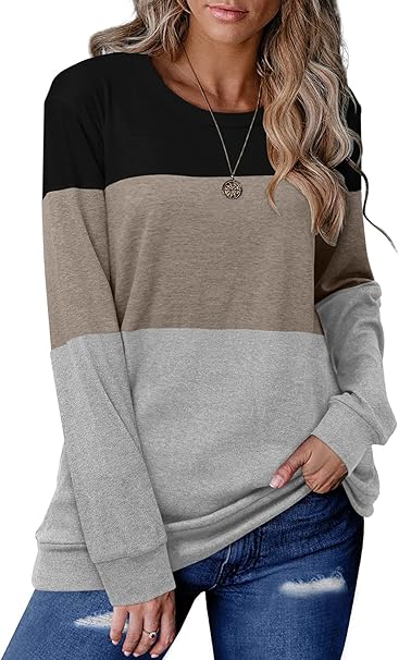 Women's Round Neck Colorblock Casual Top