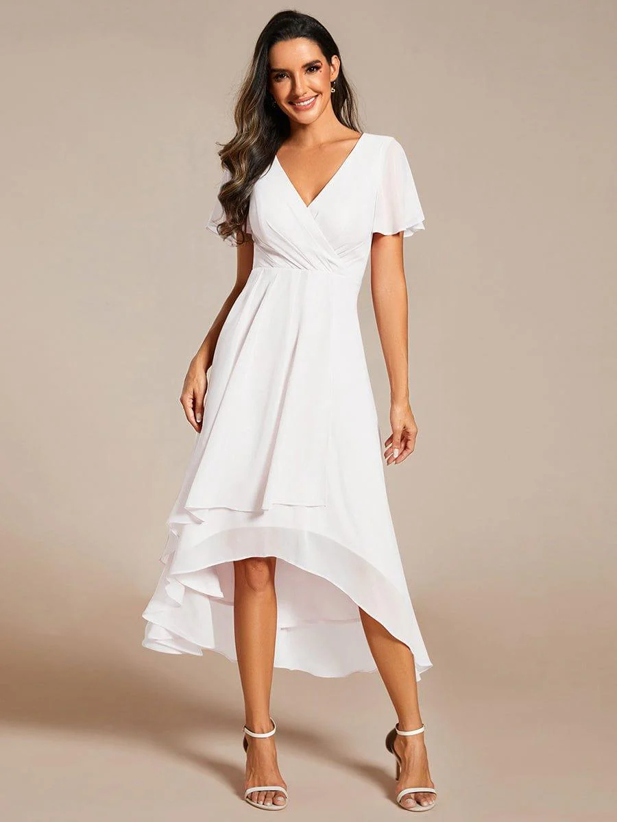 Ruffles Sleeve Pleated V-Neck A-Line Midi Dress (buy two free shipping!!!)