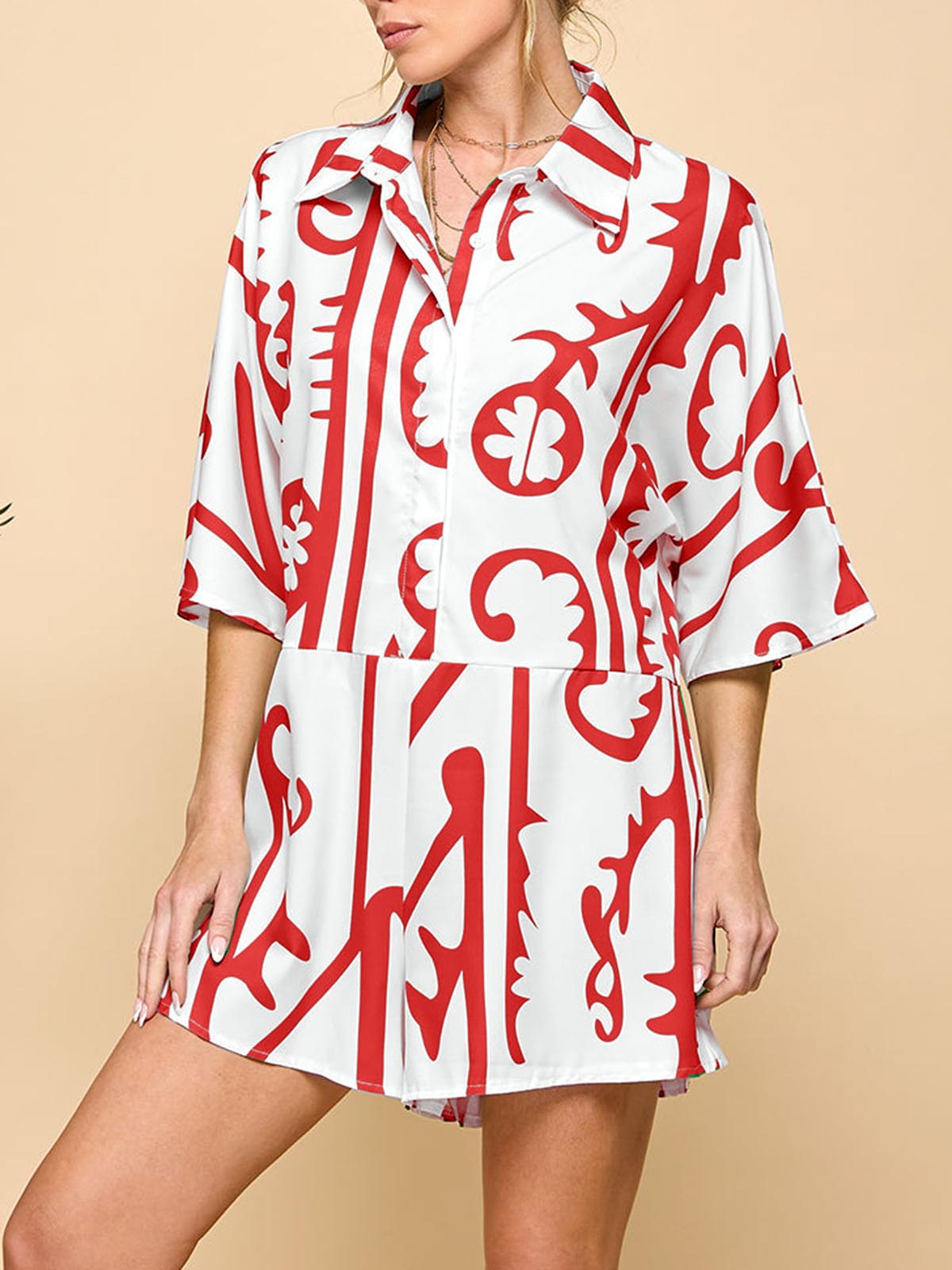 Women's Casual Printed Button-Up Jumpsuit with Pockets(BUY 2 FREE SHIPPING)