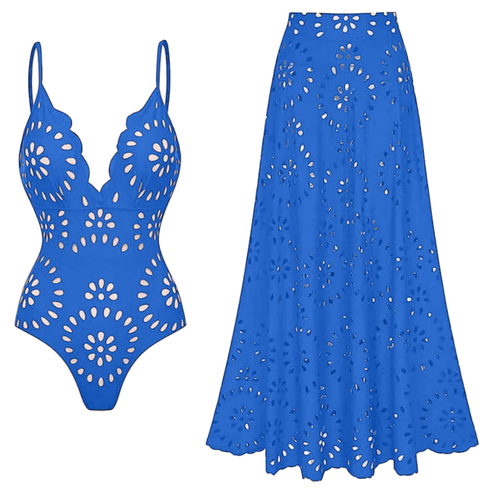 Women's One Piece Bathing Suit Petal Hollow V Neck Swimsuit and Skirt(BUY 2 FREE SHIPPING)