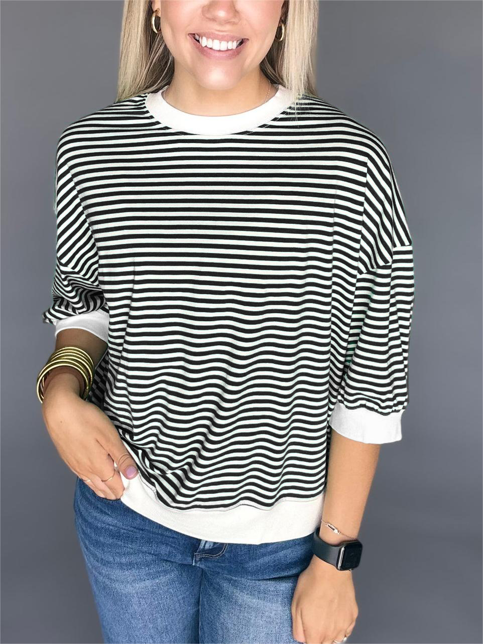 Women's Casual Crew Neck Stripe Short Sleeve Top🔥Buy 2 Free Shipping