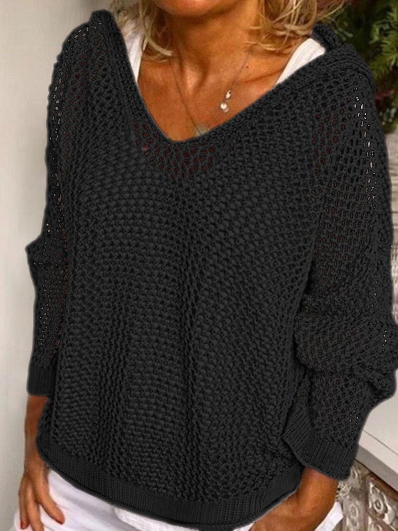 Women's Solid Hollow Out Sheer Hooded Sweater (Buy 2 Free Shipping!!!)