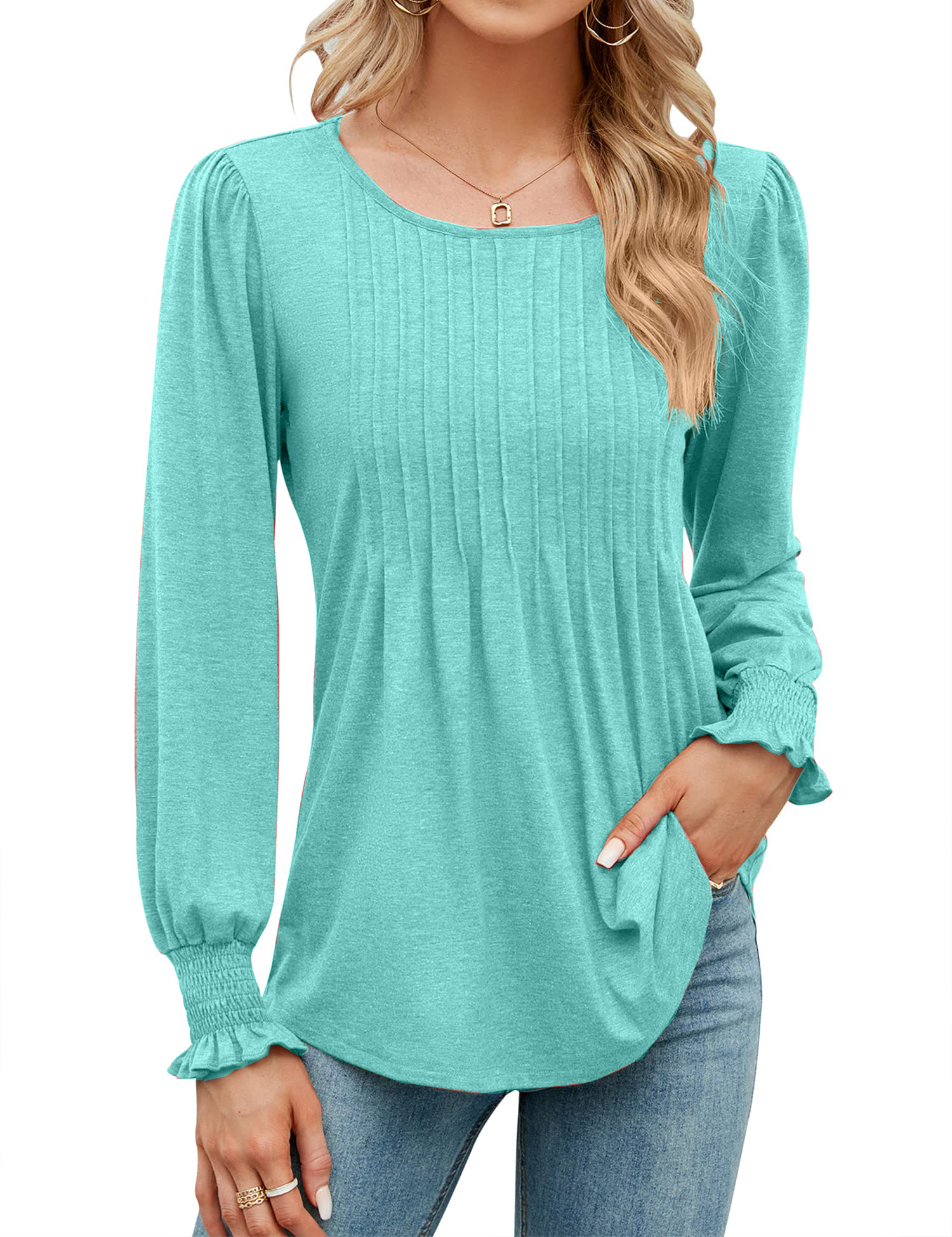 2025 Fall New Women's Pleated Puff Long Sleeve Tunic Tops(buy 2 free shipping)