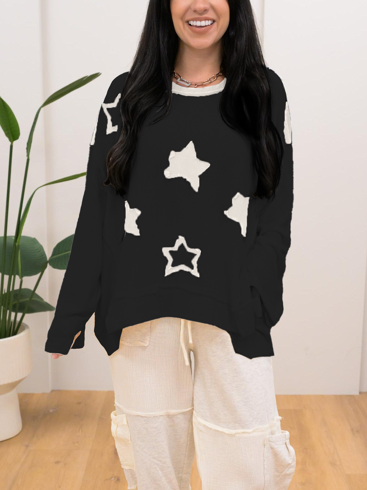 Women Oversized Star Graphic Sweatshirts 