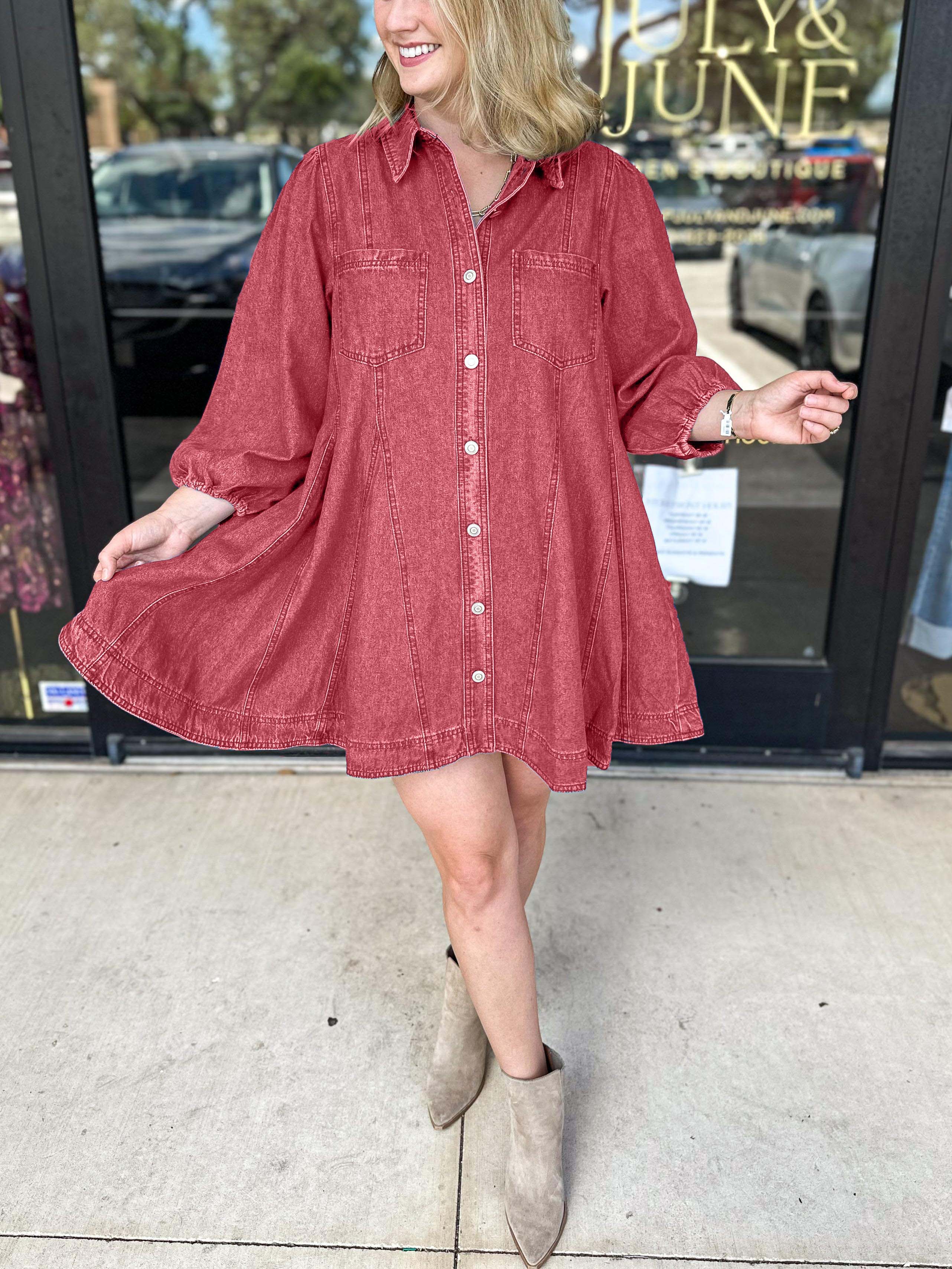 Women's Flowy Button Down Flirty Denim Dress