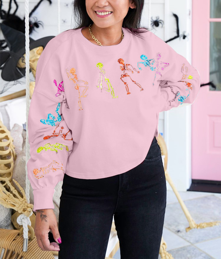 Dancing Skeletons Sequins Embroidery Sweatshirt