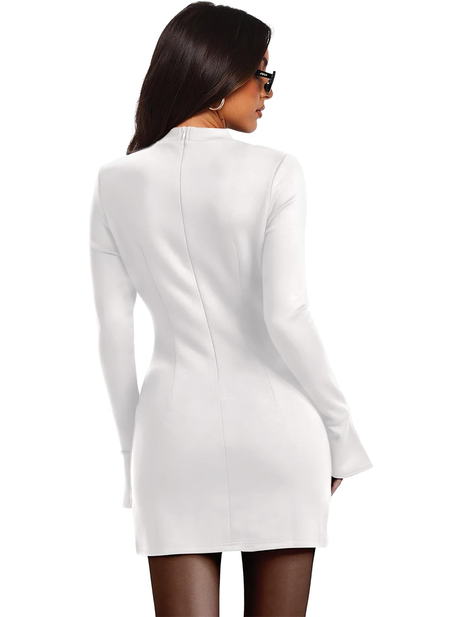 Women's Long Sleeve Mock Neck Dress Party Club Bodycon Mini Dresses