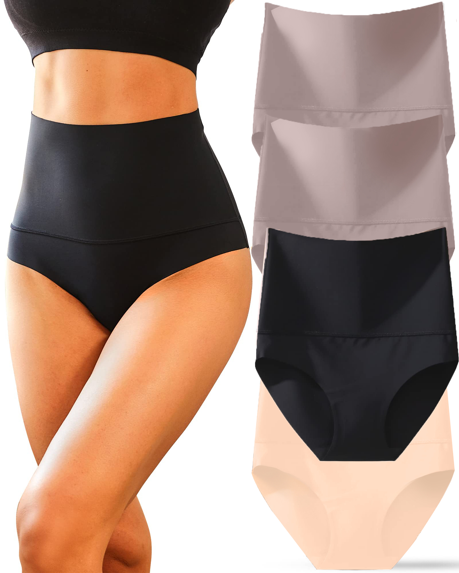  Women's High Waisted Nylon Brief No Show Tummy Control Underwear