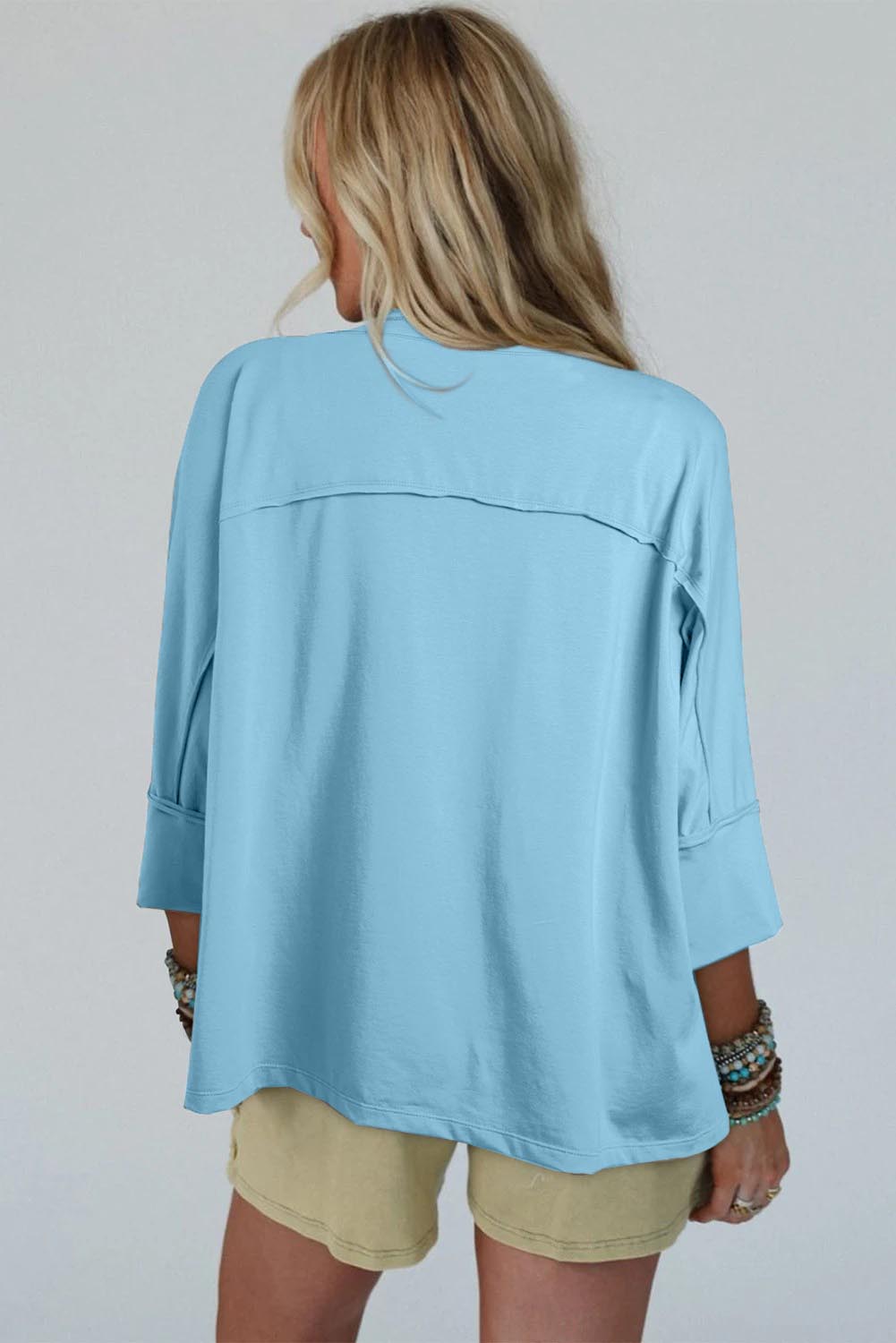 Floral Star Patched Exposed Seam 3/4 Sleeve Top