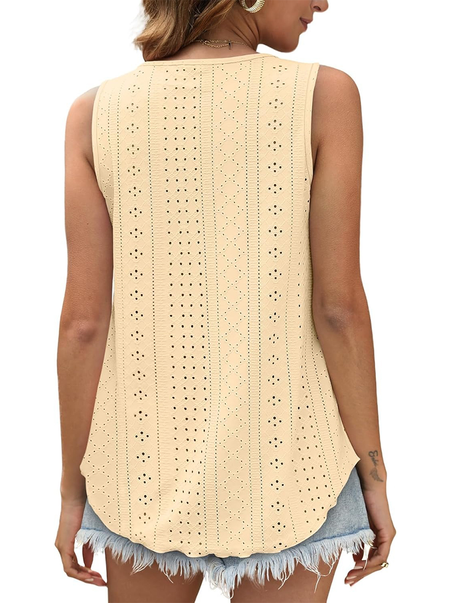 Women's Casual Loose Scoop Neck Wide Strap Eyelet Tank Tops
