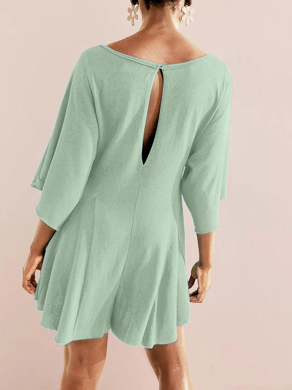 Women's Short Sleeve Loose Ruffled Short Romper Dress with Pocket