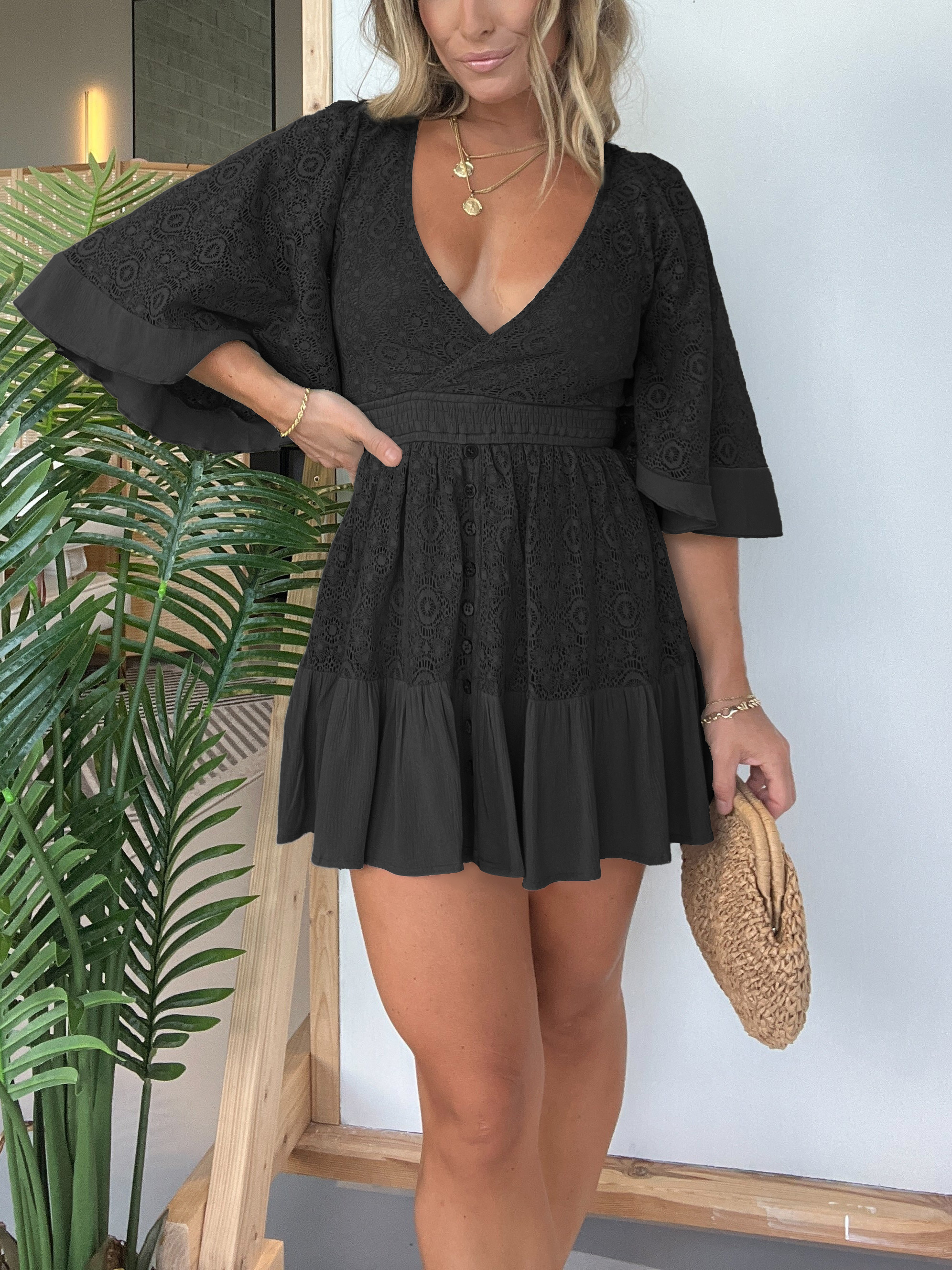 Open Back Lace Crochet Romper Dress (BUY 2 FREE SHIPPING)
