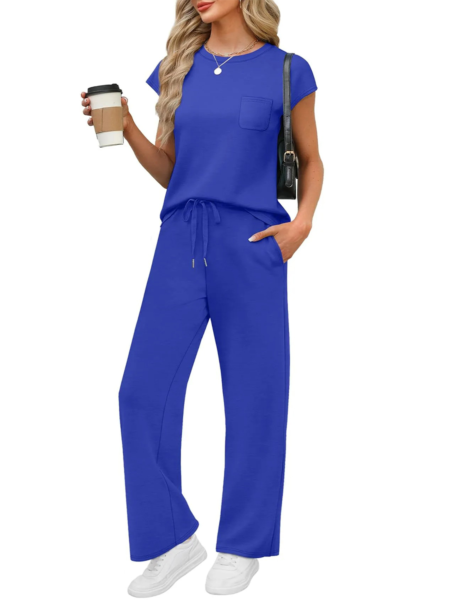 HOT SALE Women's Casual Summer Travel Vacation Outfits Cap Sleeve Lounge Set