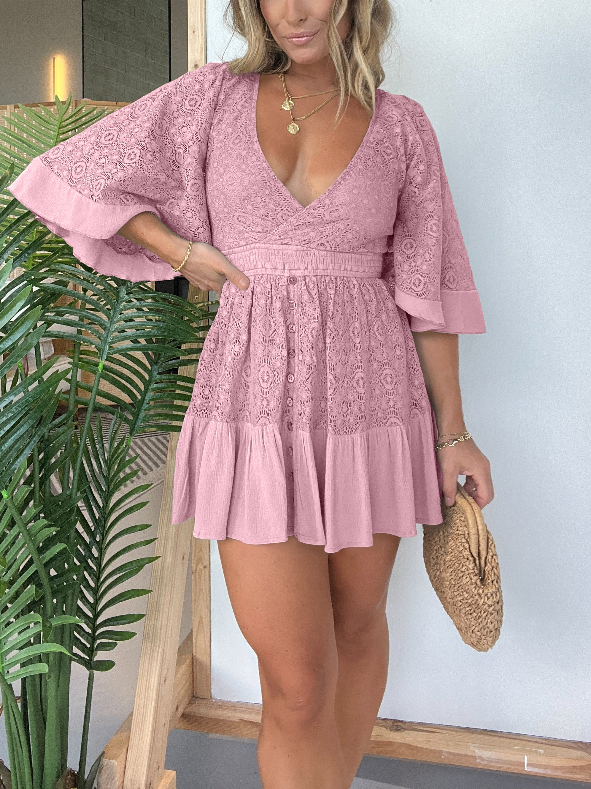 Open Back Lace Crochet Romper Dress (BUY 2 FREE SHIPPING)