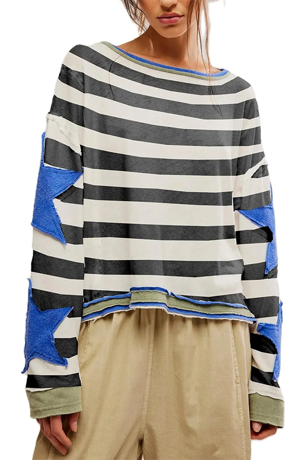 Women's Oversized Star Sweatshirt Long Sleeve Shirt Drop