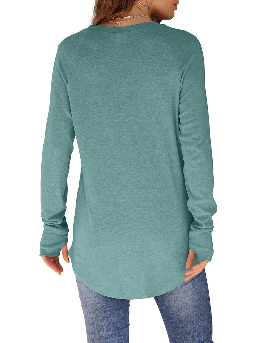 Women's Crew Neck Long Sleeve Thumb Hole Shirts Basic Top