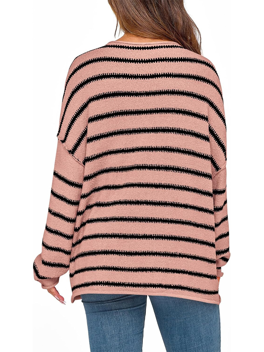 Women's Striped Boat Neck Off Shoulder Oversized Knit Sweaters