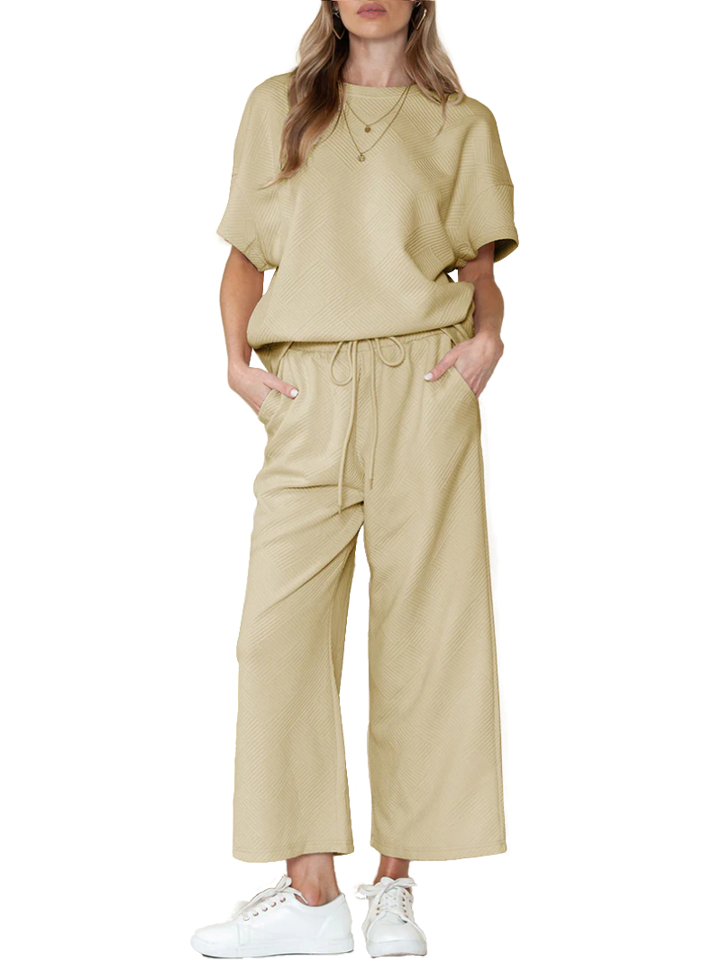 2024 Women's Textured Loose Fit T Shirt Set (Buy 2 Free Shipping)-hivebabe.com