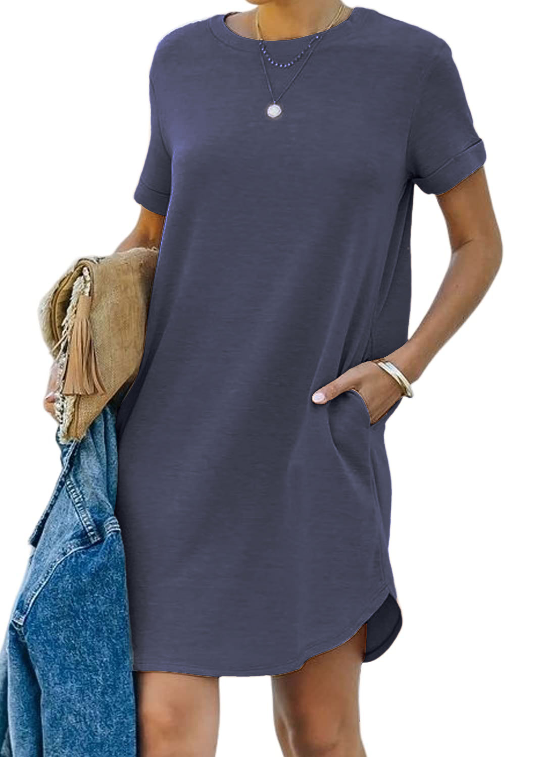Women's Casual Short Sleeve T Shirt Dress Basic Dresses with Pockets(BUY 2 FREE SHIPPING)
