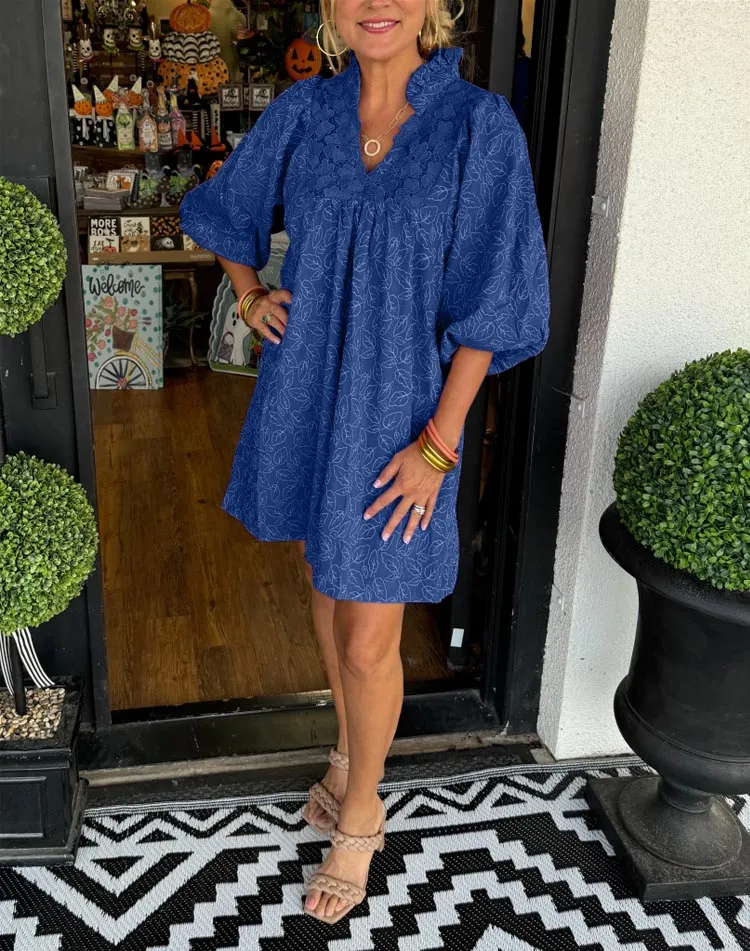 Women's Puff Sleeve Leaf Print Dress (Buy 2 Free Shipping)