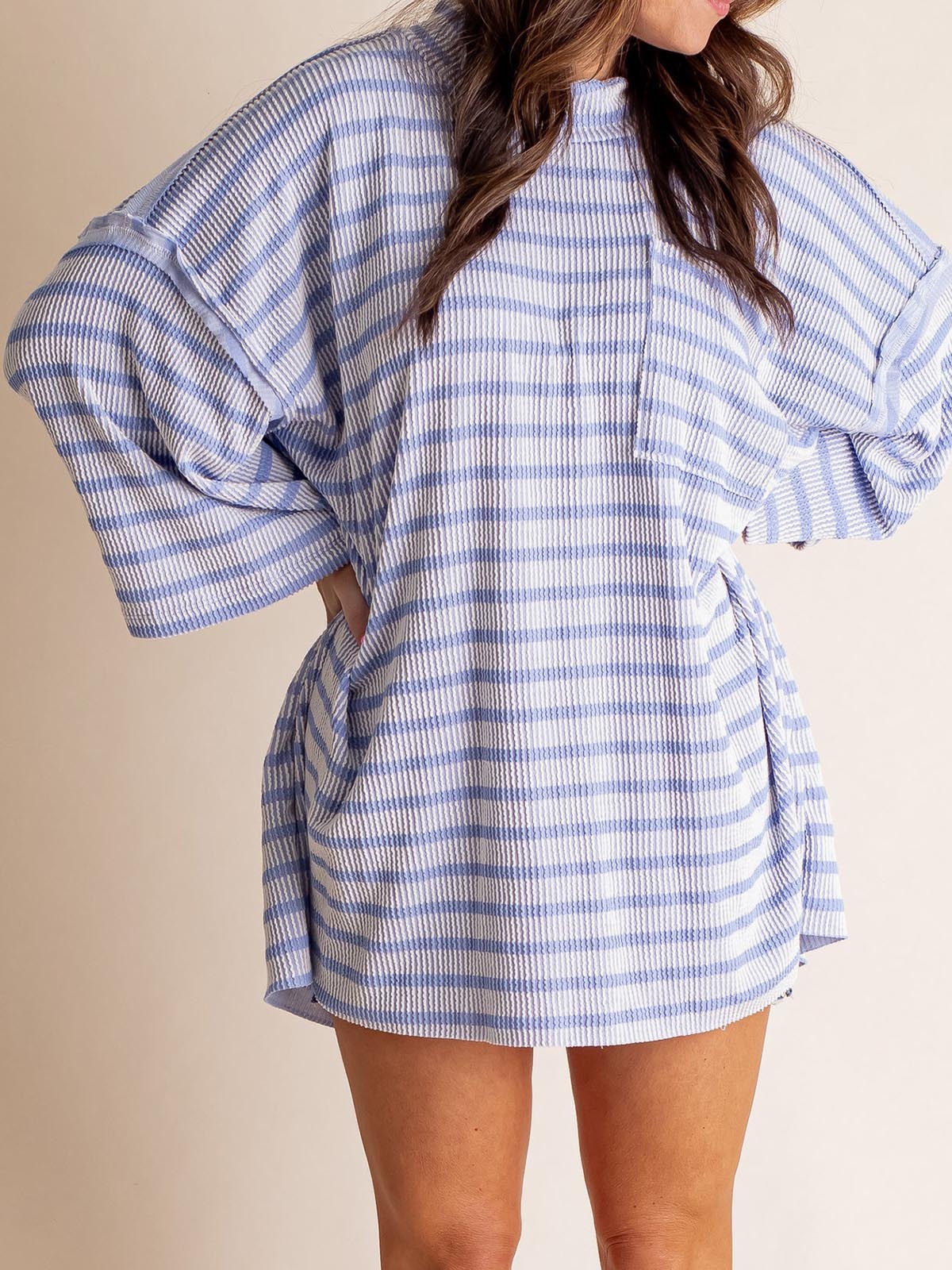 Only Go Forwards Oversized Striped Top Ribbed Short Sleeves