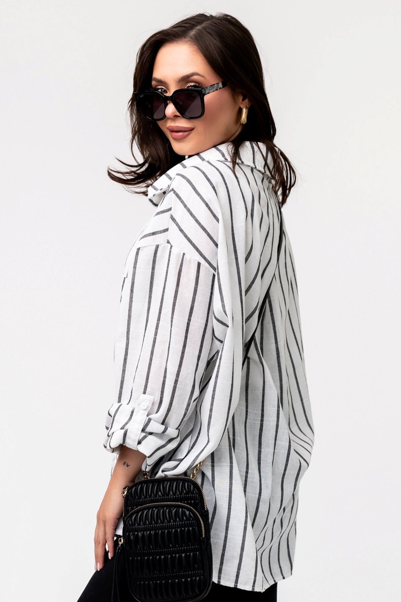 HOT SALE Women's Fashion Striped Button Shirt Long Sleeve Jacket 
