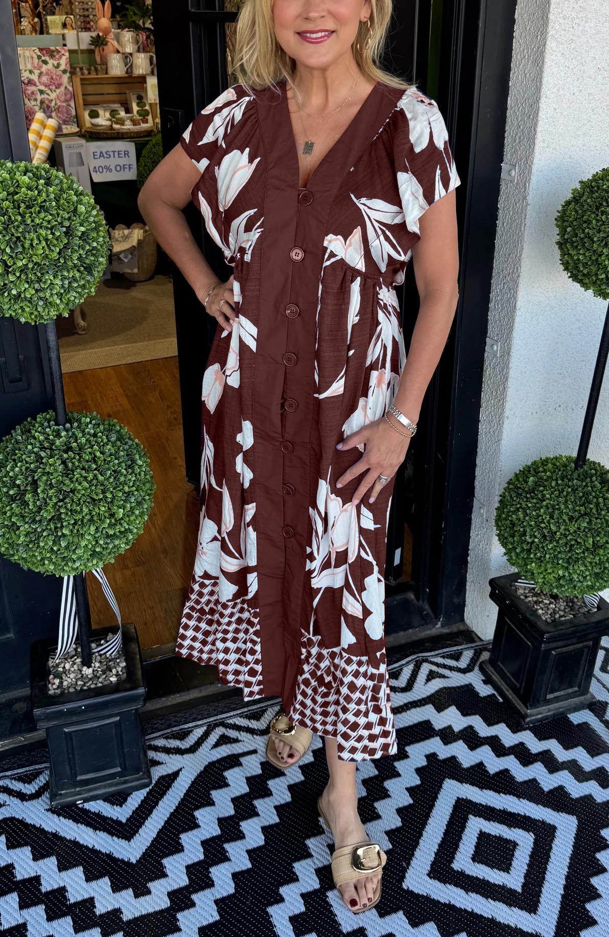 Women's Elegant Printed Button Flowy Midi Dress(Buy 2 Free Shipping)