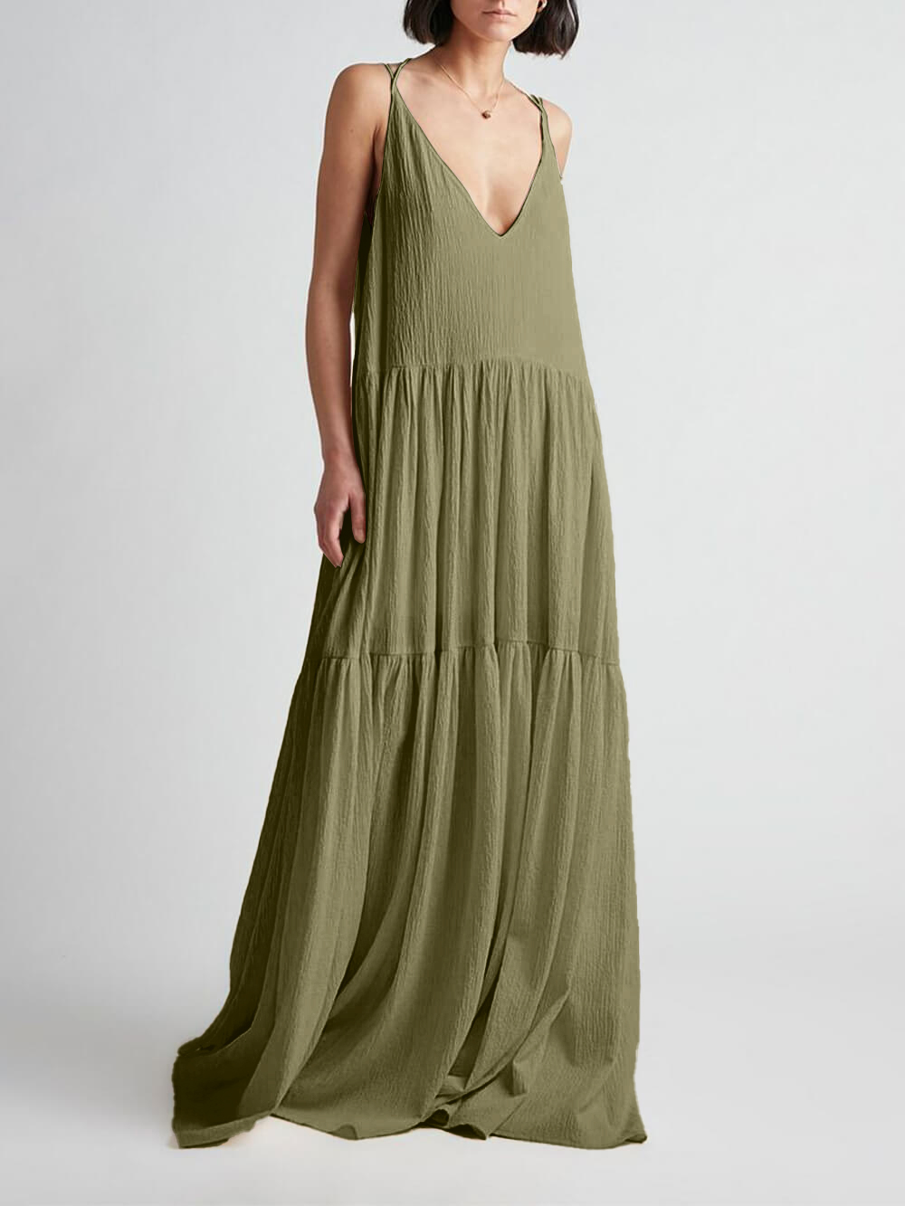 Elegant Resort Deep V-Neckline Strappy Maxi Dress