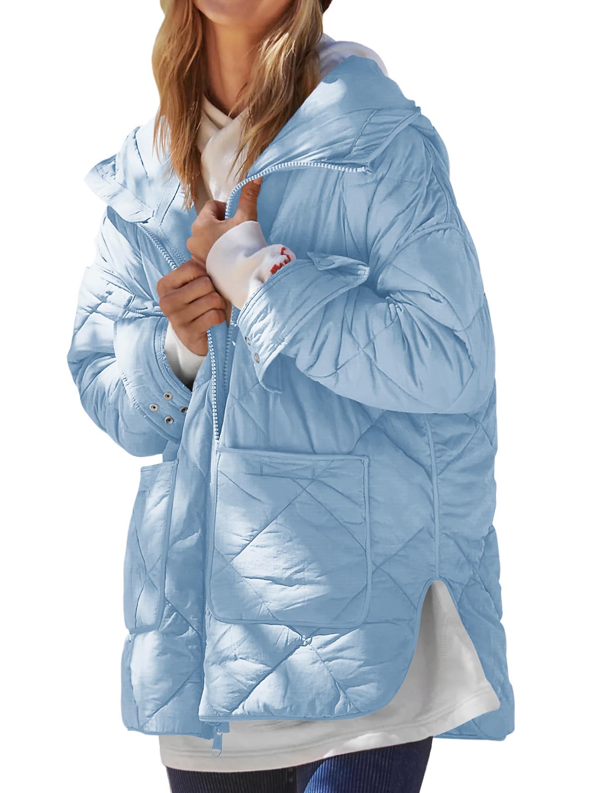 Women's Trendy Hooded Long Sleeve Zip Up Quilted Puffer Jacket