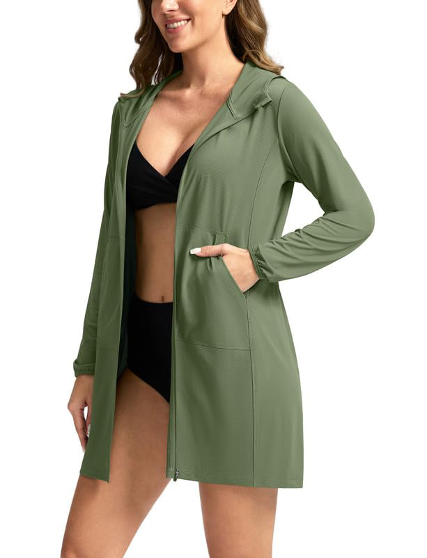 Women's Swim Cover Up Sun Protection Hoodie Long Jacket