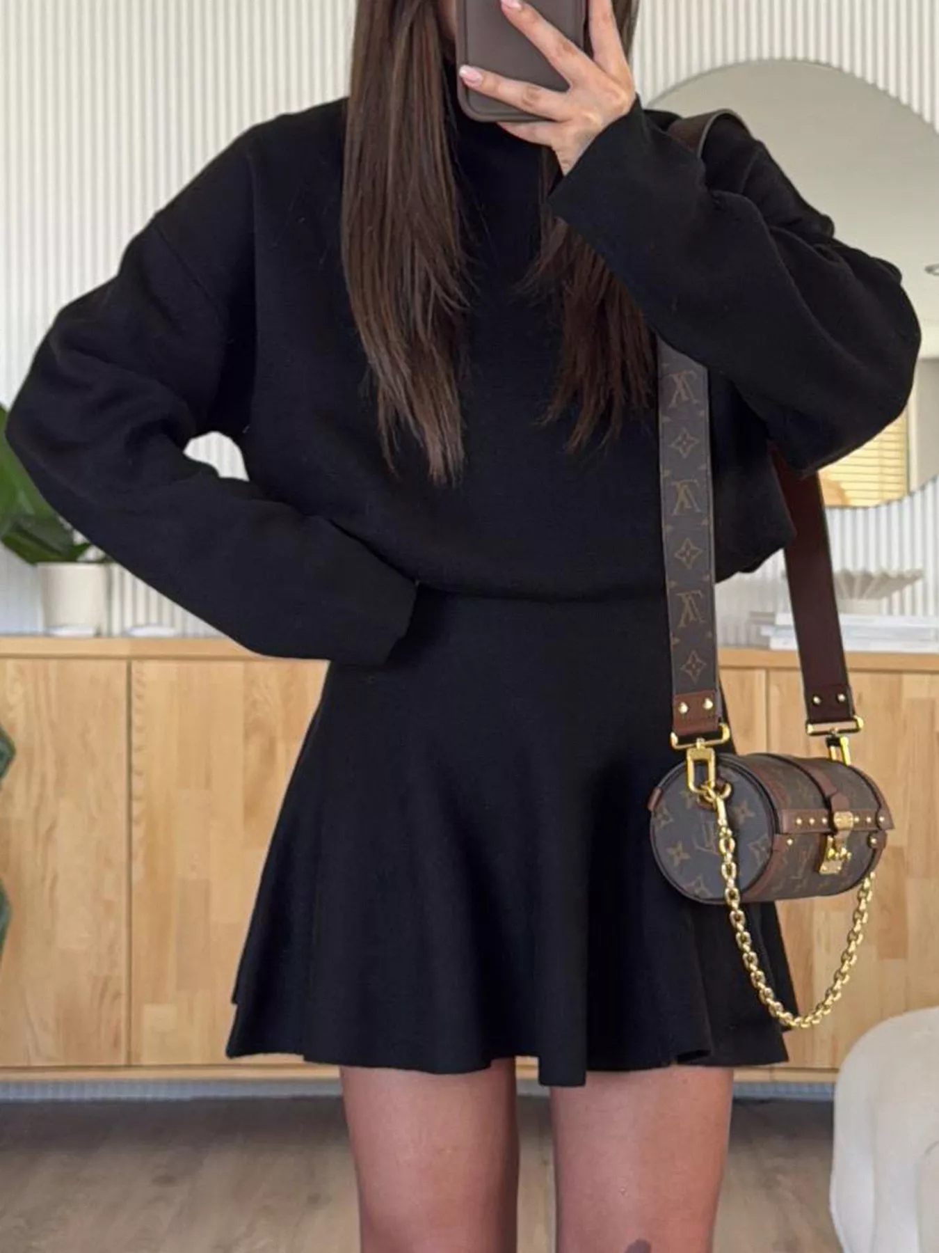Women's Half-High Neck Long Sleeve Loose Fit Knit Sweater Dress