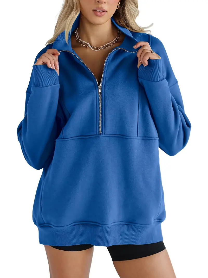  Solid color half-zip pullover sweatshirt