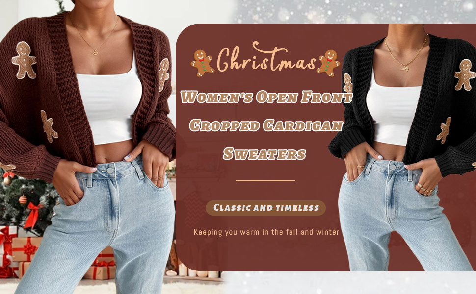 Women's Christmas Open Front Cropped Cardigan